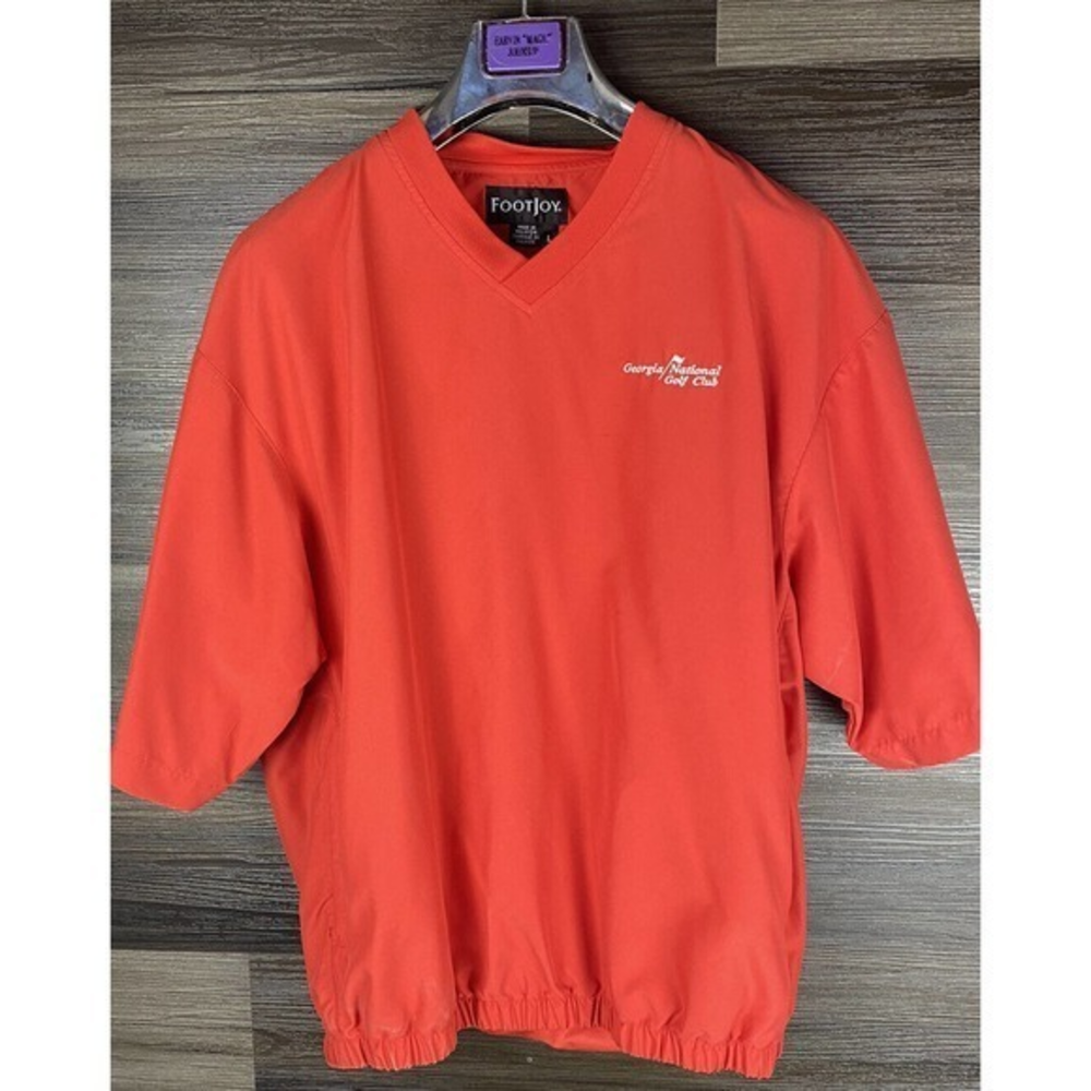 Footjoy‎ Windbreaker Mens Size L Red V-Neck Pullover Jacket Short Sleeve